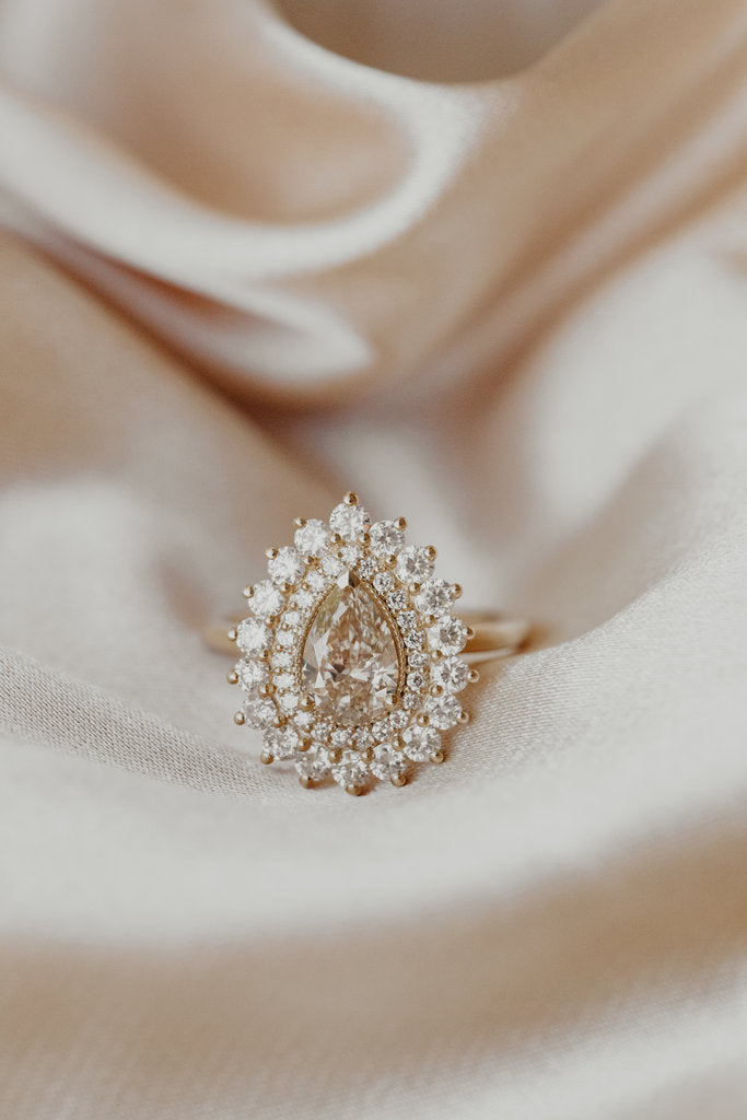 Halo Ring - The Marsielle 1.06 ct Pear Champagne Moissanite Diamond Double