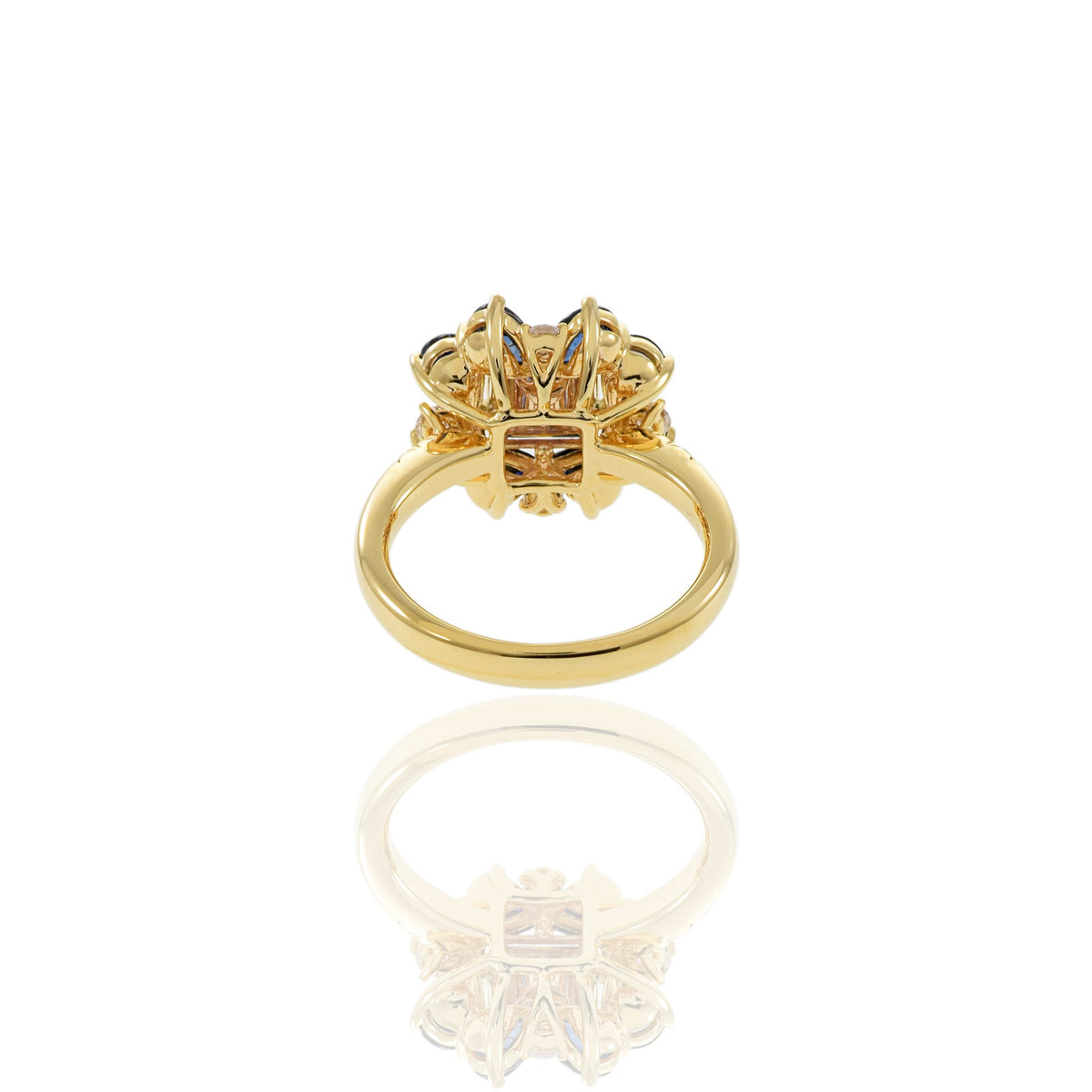 Solid Gold Blue Sapphire And Diamond Flower Ring