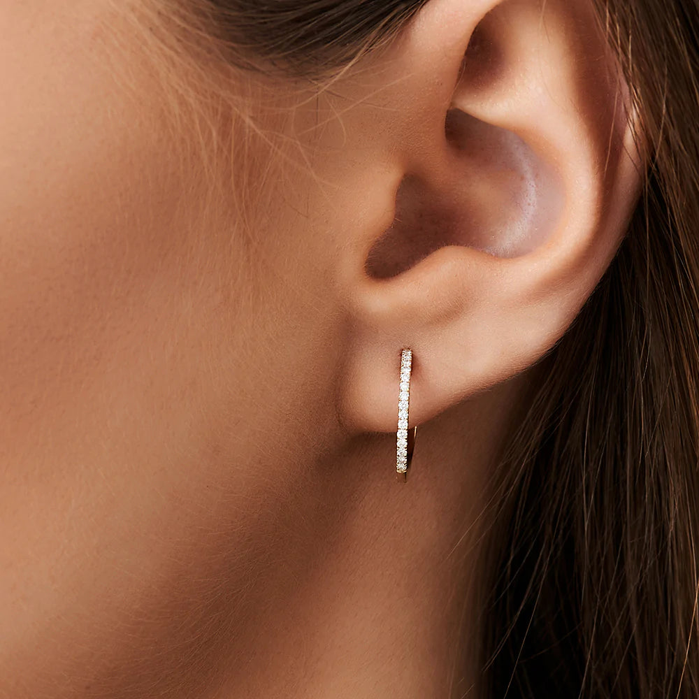 Solid Gold Medium Diamond Hoop Earrings