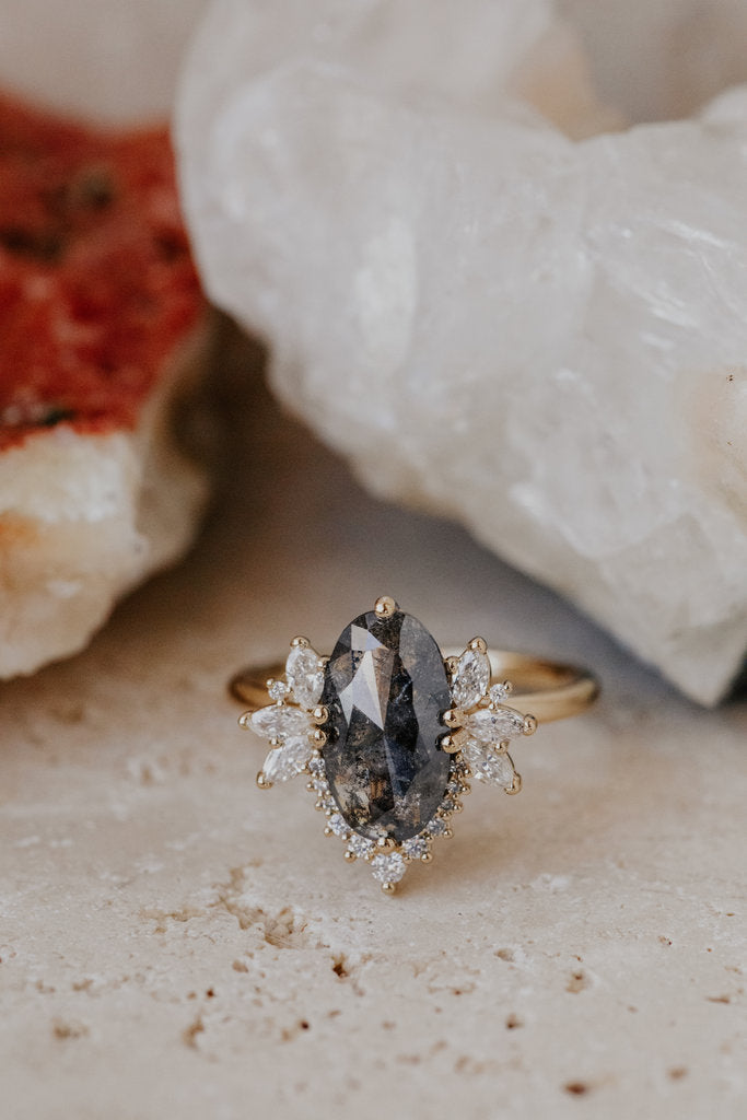 Solid Gold 2.44 ct Long Oval Galaxy Diamond Ring
