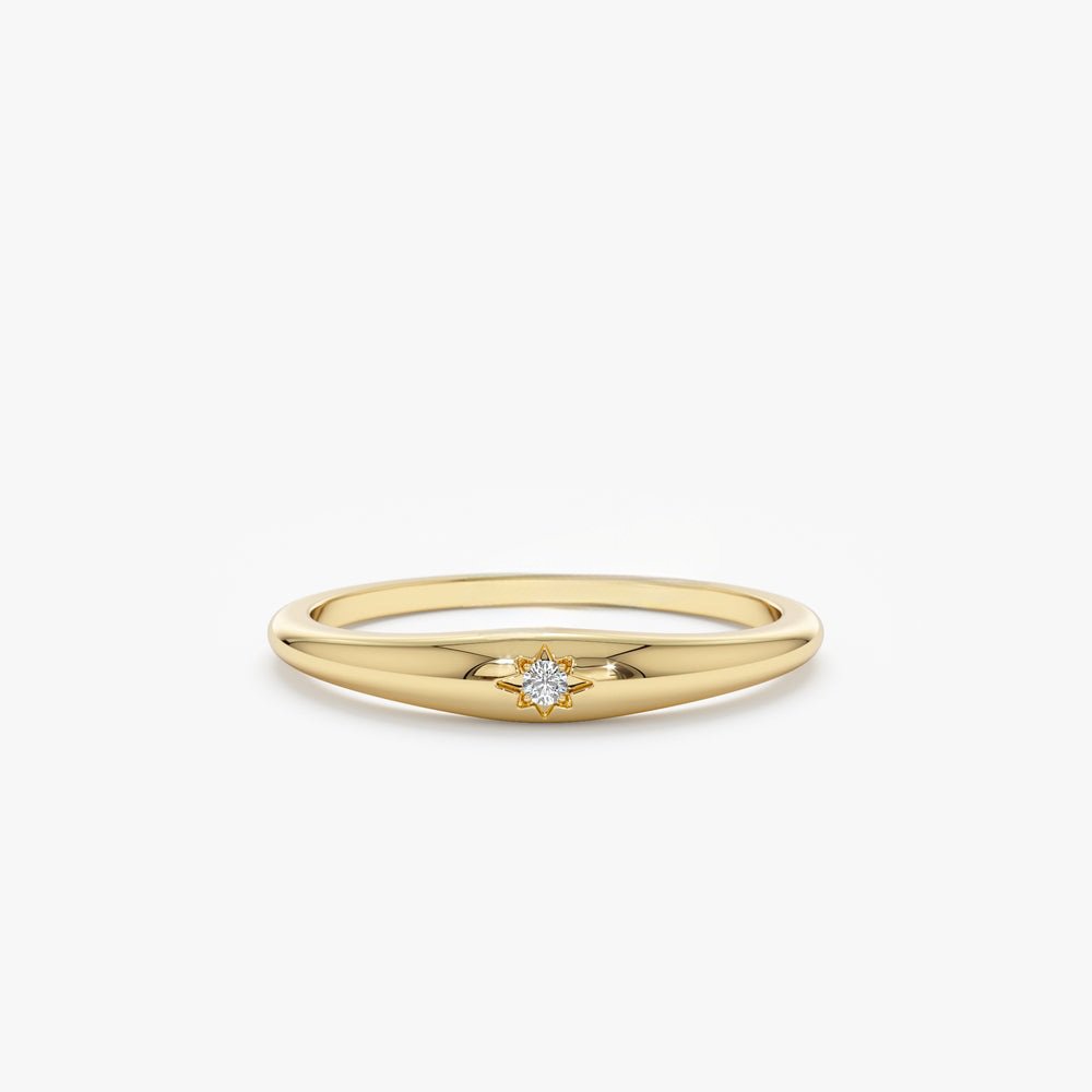 18K Solid Gold Thin Diamond Dome Ring - Style B