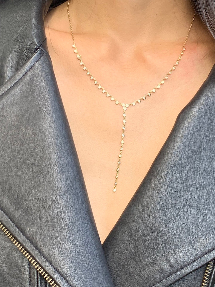 Solid Gold Bezel Set Diamond Lariat Necklace