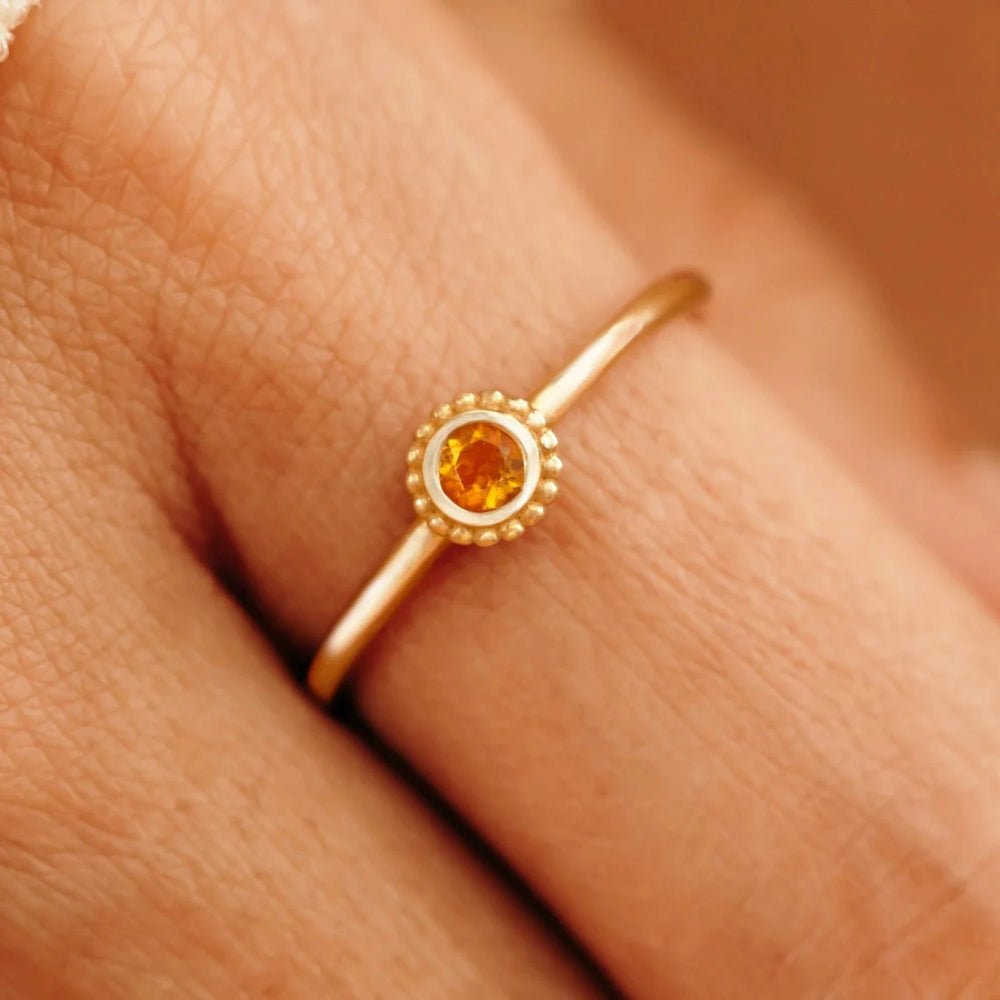 Solid Gold Citrine Art Deco Ring