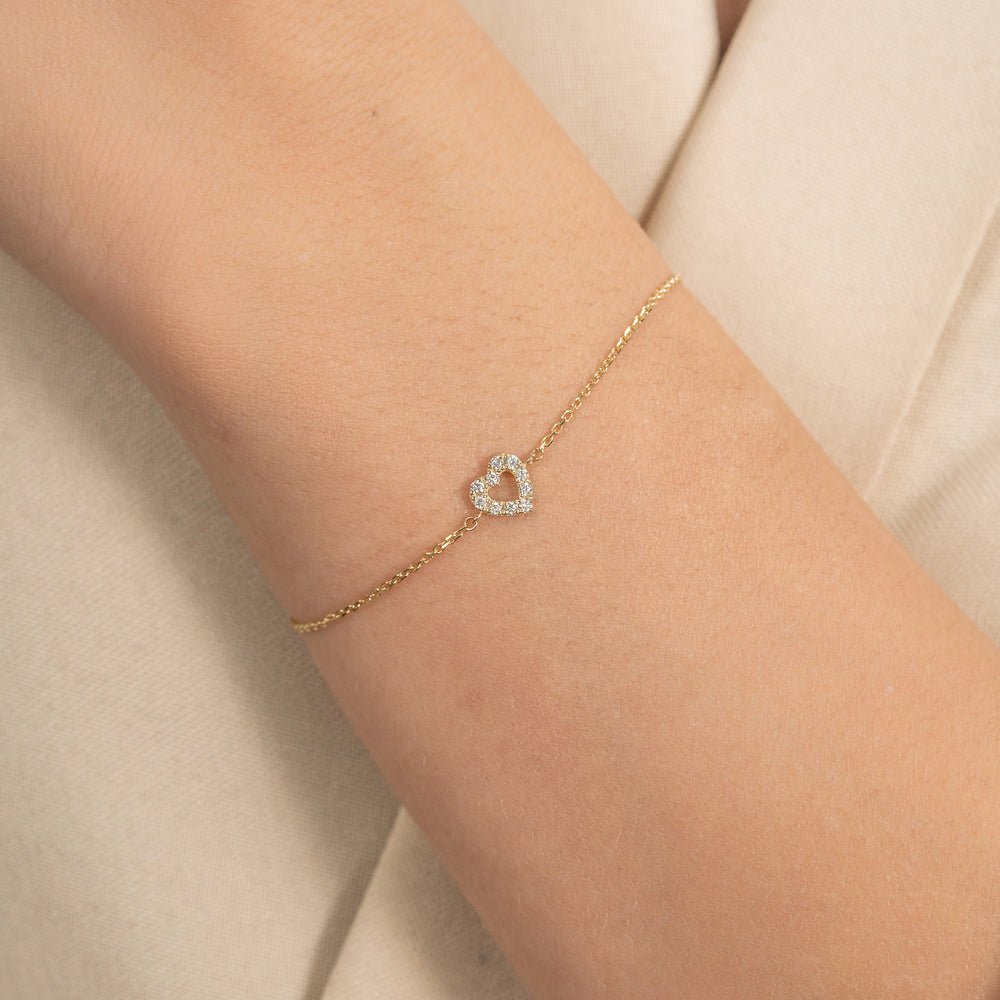 Solid Gold Diamond Heart Outline Bracelet