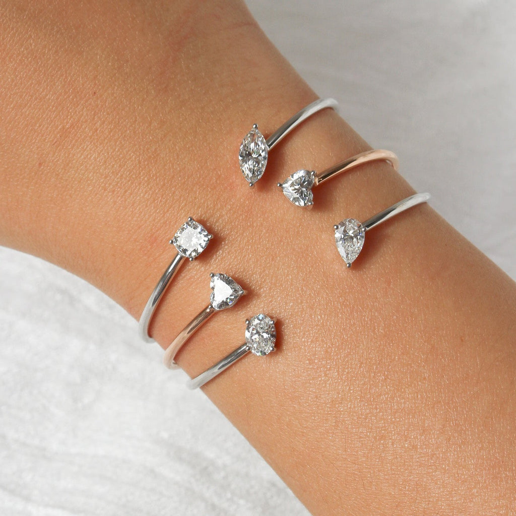 Solid Gold Lab Grown Pear and Oval Bangle