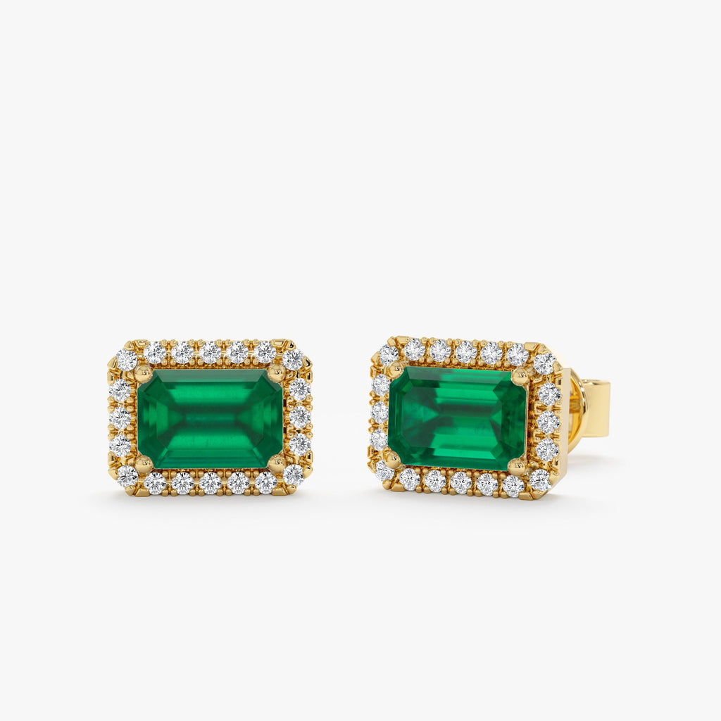 Solid Gold Emerald Diamond Statement Earrings