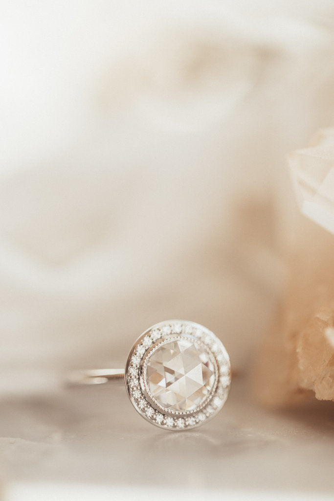 Round Rose Cut Lab-Grown Diamond Ring with 0.11ct Halo, photo 2