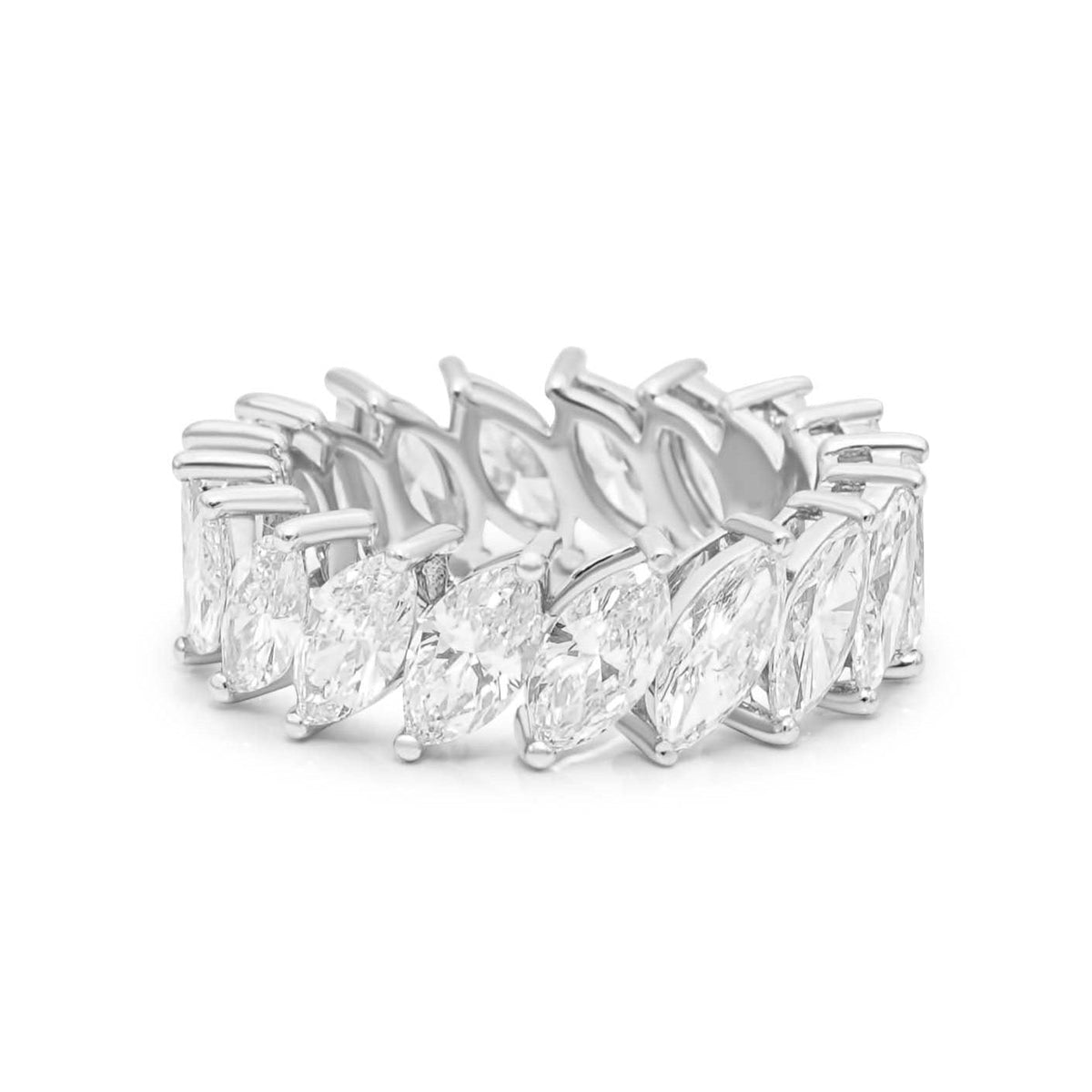 Solid Gold Lab Grown Multi Slanted Marquise Ring