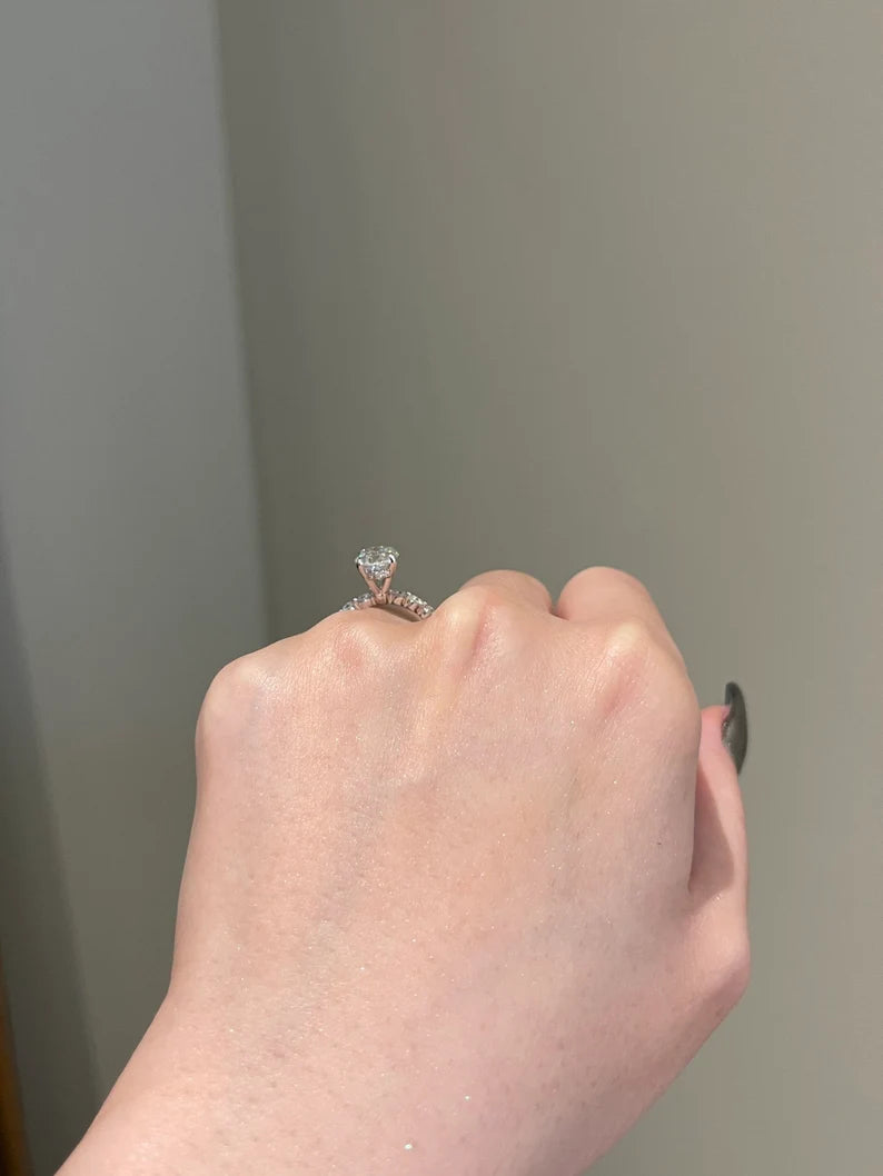 3 CT Brilliant Oval Cut Moissanite Hidden Halo Share Prong Pave - (0B13E1)