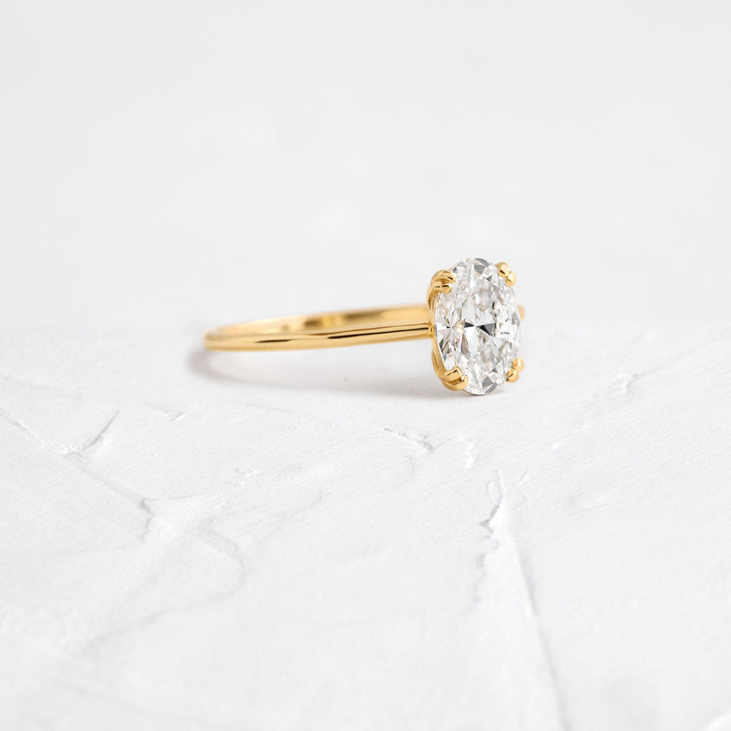 Solid Gold Filament Ring, Oval Cut Moissanite Diamond