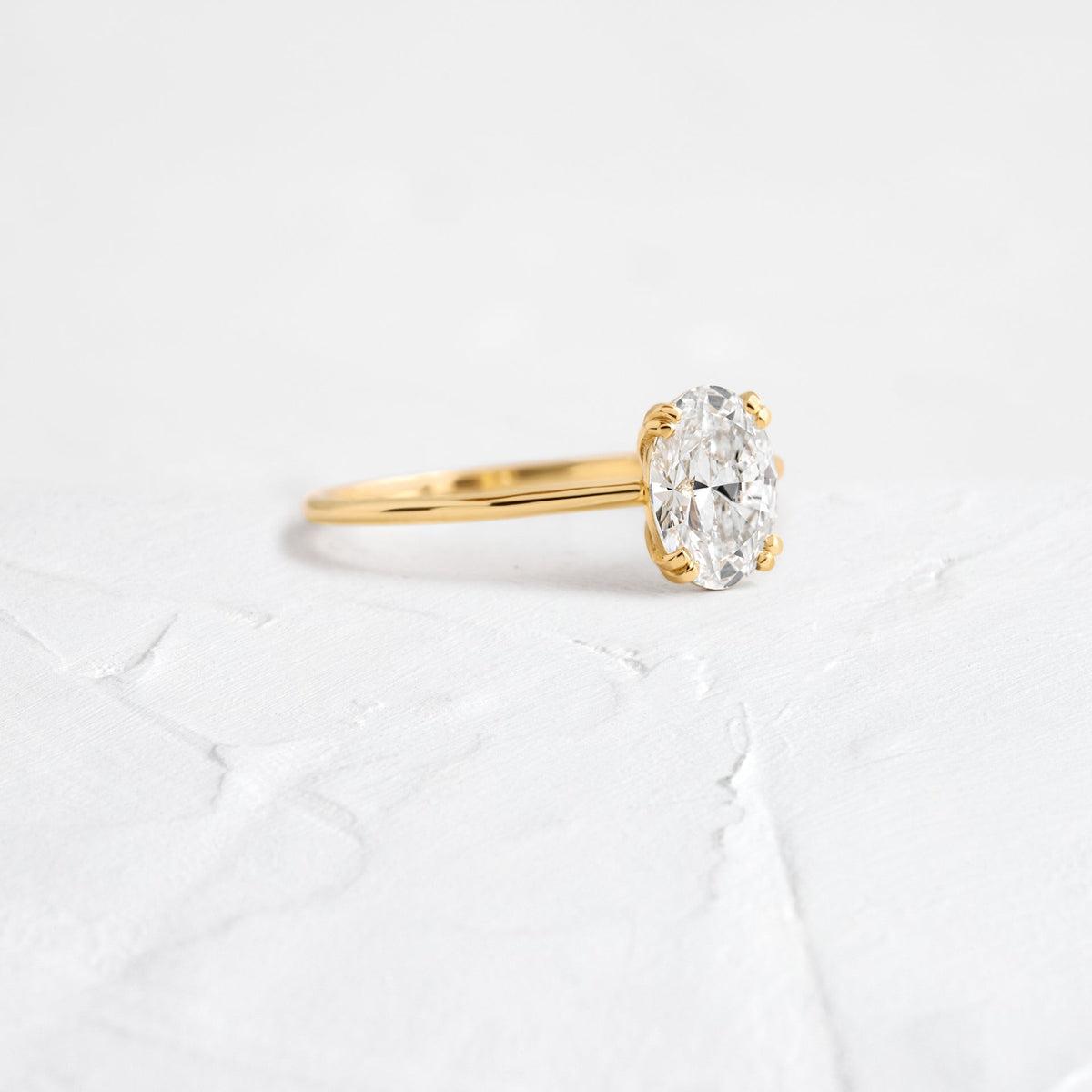 Solid Gold Filament Ring, Oval Cut Moissanite Diamond