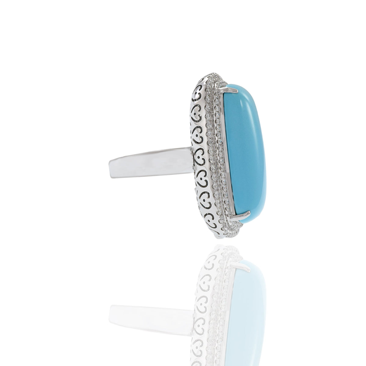 Solid Gold Oblong Turquoise and Diamond Ring