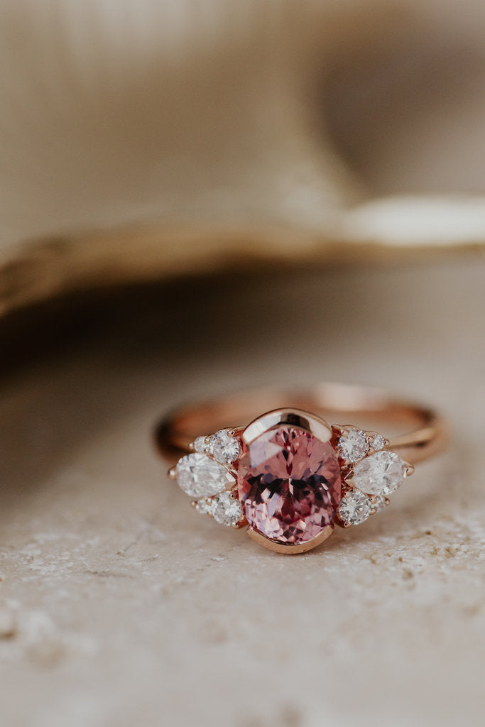 Solid Gold 1.98 ct Oval Deep Pink Garnet Ring