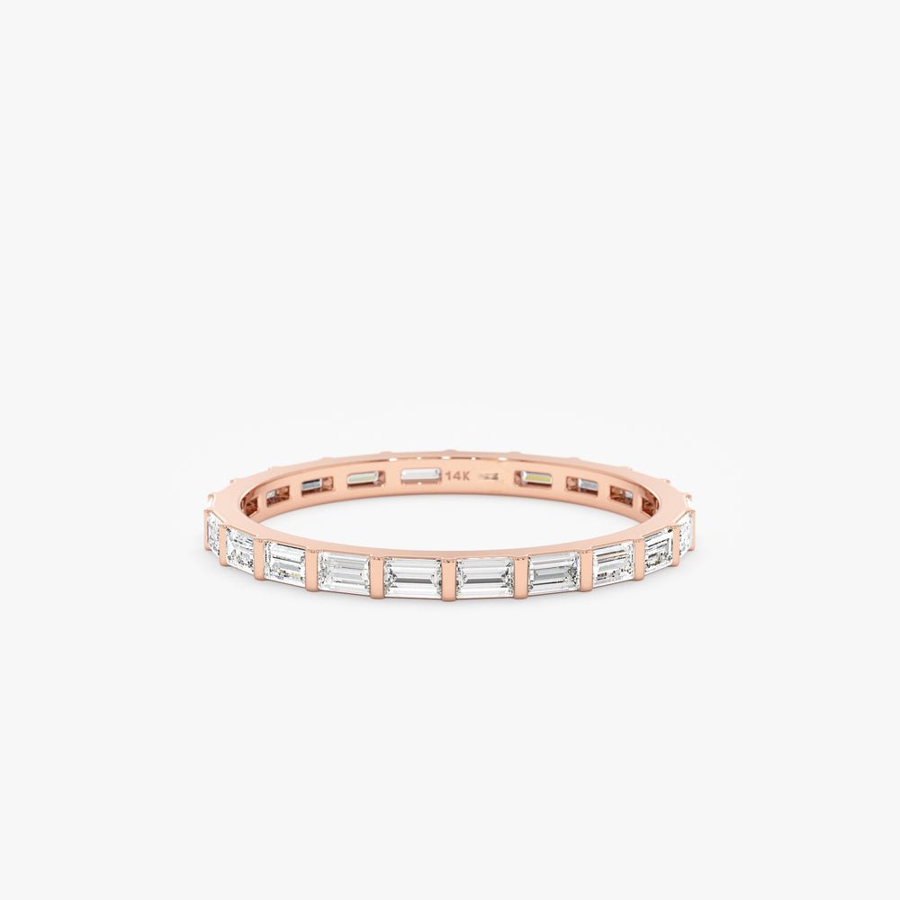 Solid Gold Ribbed Baguette Diamond Eternity Band