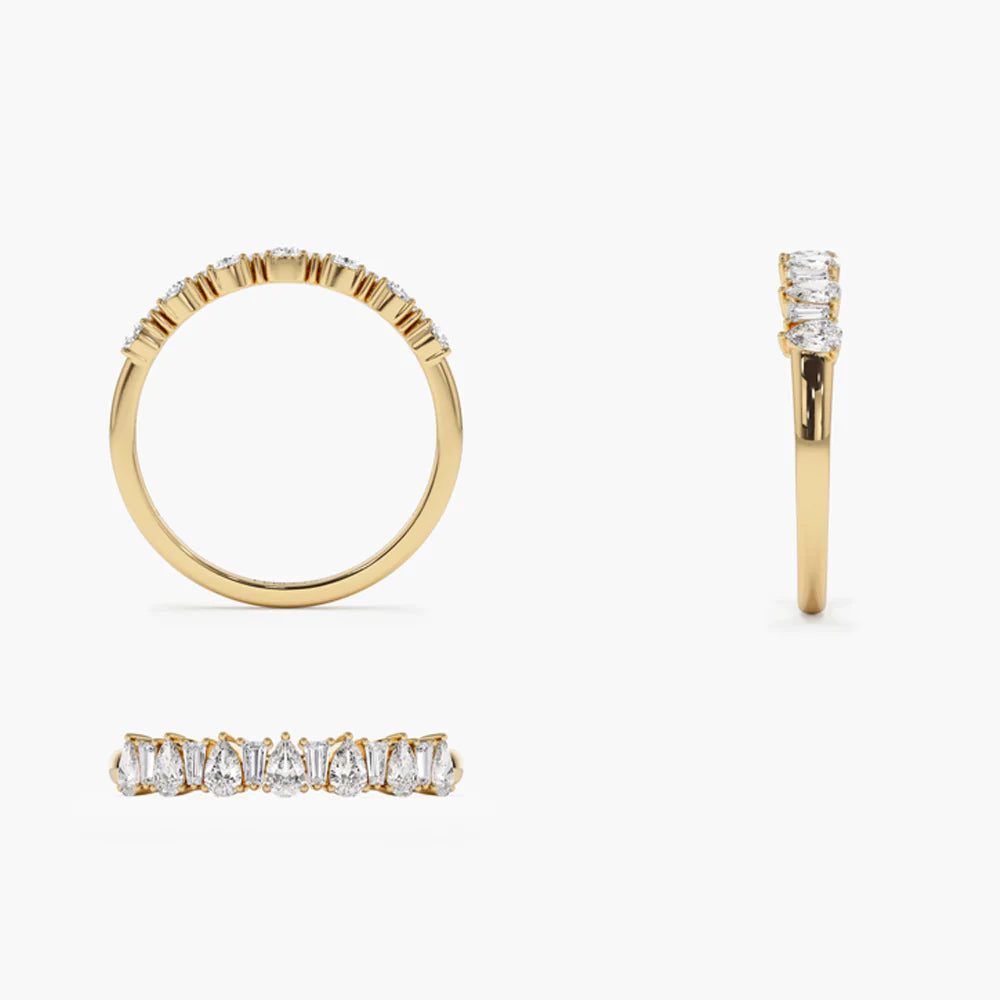 Solid Gold Pear Shaped & Tapered Baguette Diamond Anniversary Ring