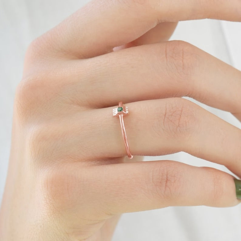 Solid Gold Minimalist Emerald Promise Ring