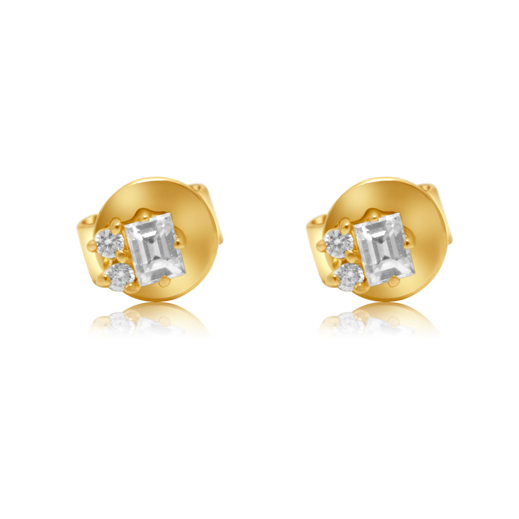 Solid Gold Diamond Mini Baguette Prong Stud