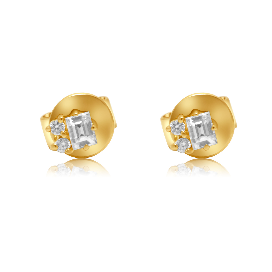 Solid Gold Diamond Mini Baguette Prong Stud