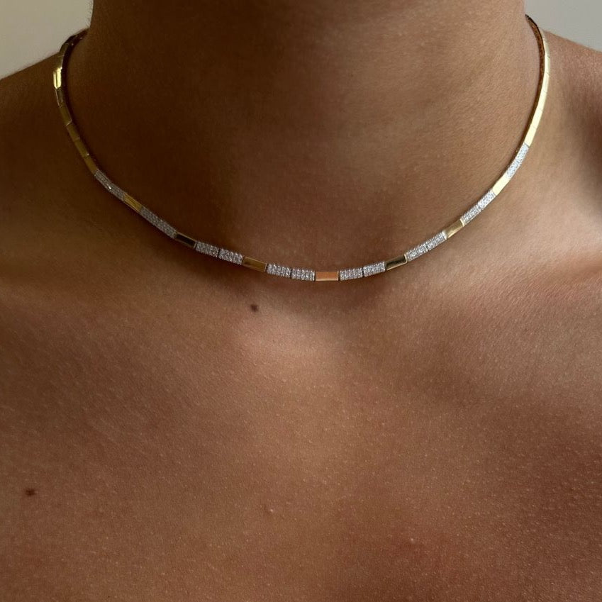 Solid Gold Diamond Bar Pattern Necklace