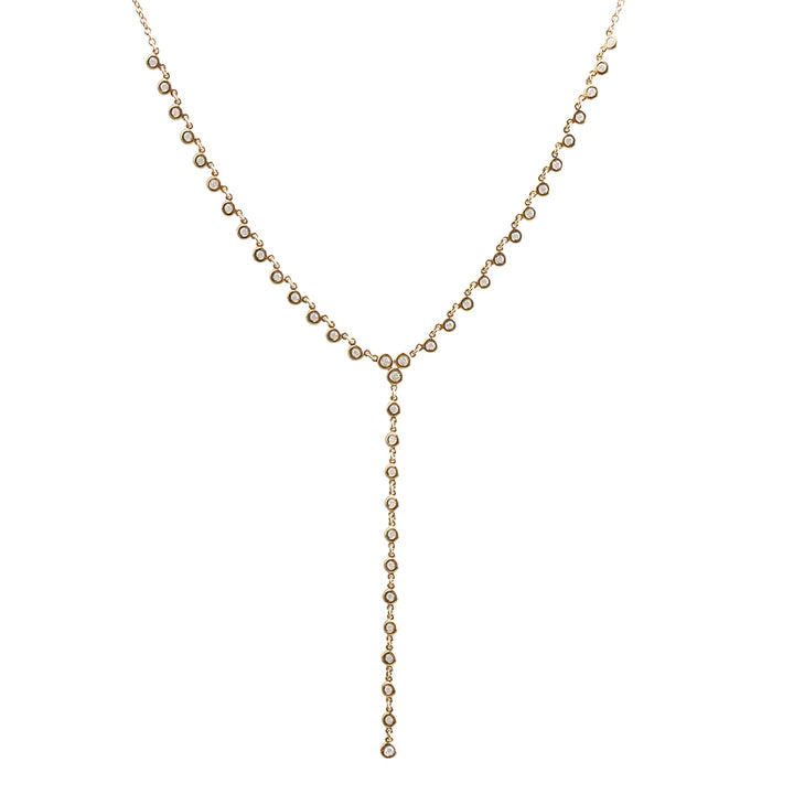 Solid Gold Bezel Set Diamond Lariat Necklace