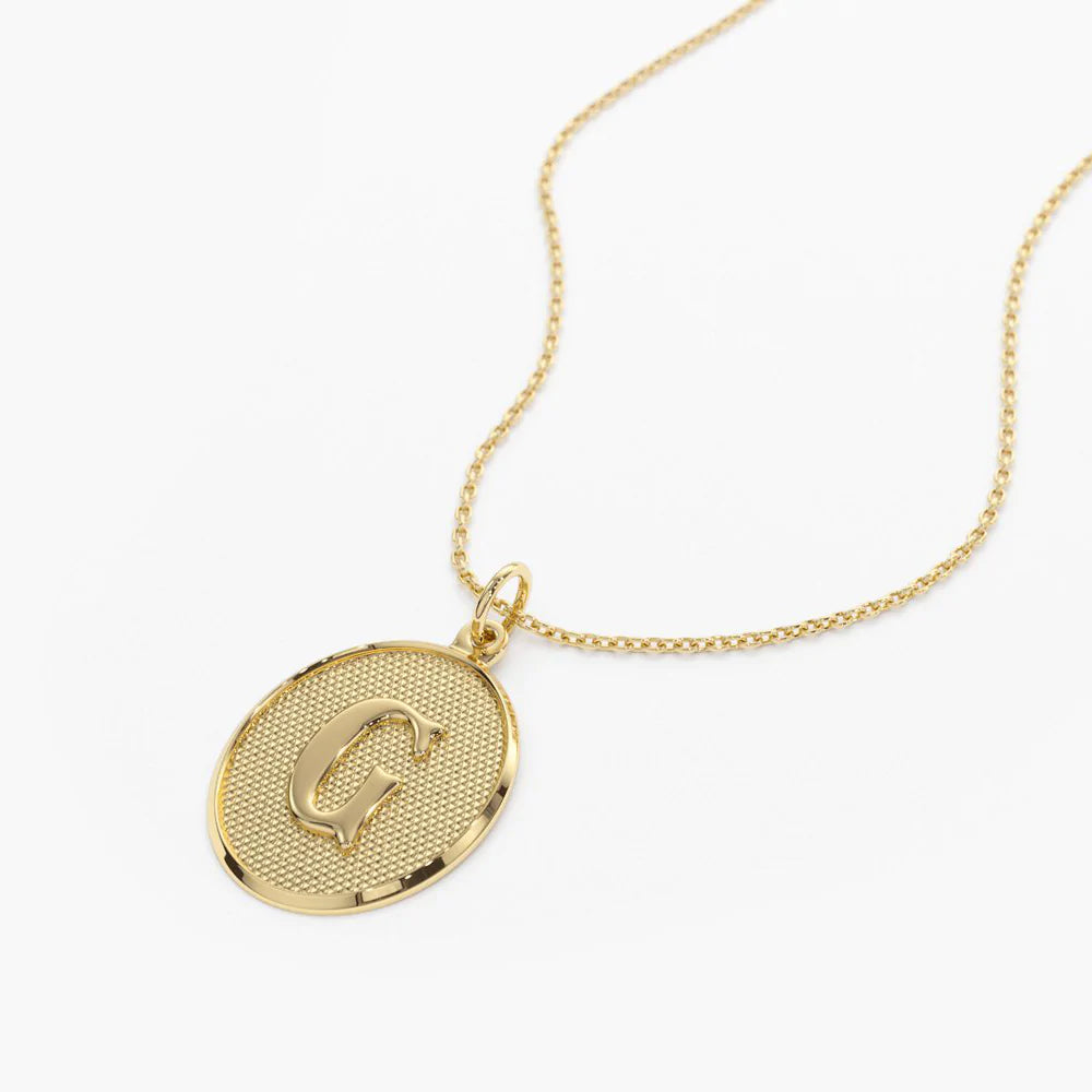 Solid Gold Oval Medallion Initial Necklace