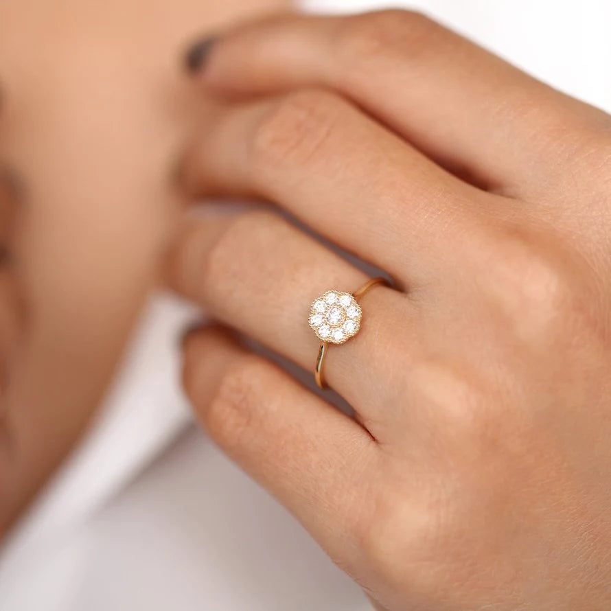 Solid Gold Floral Diamond Ring
