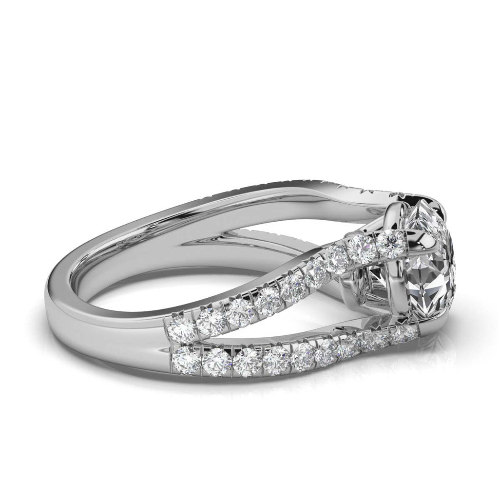 18K Solid Gold 2 CT Round Split Shank Diamond Ring with Diamond Accents