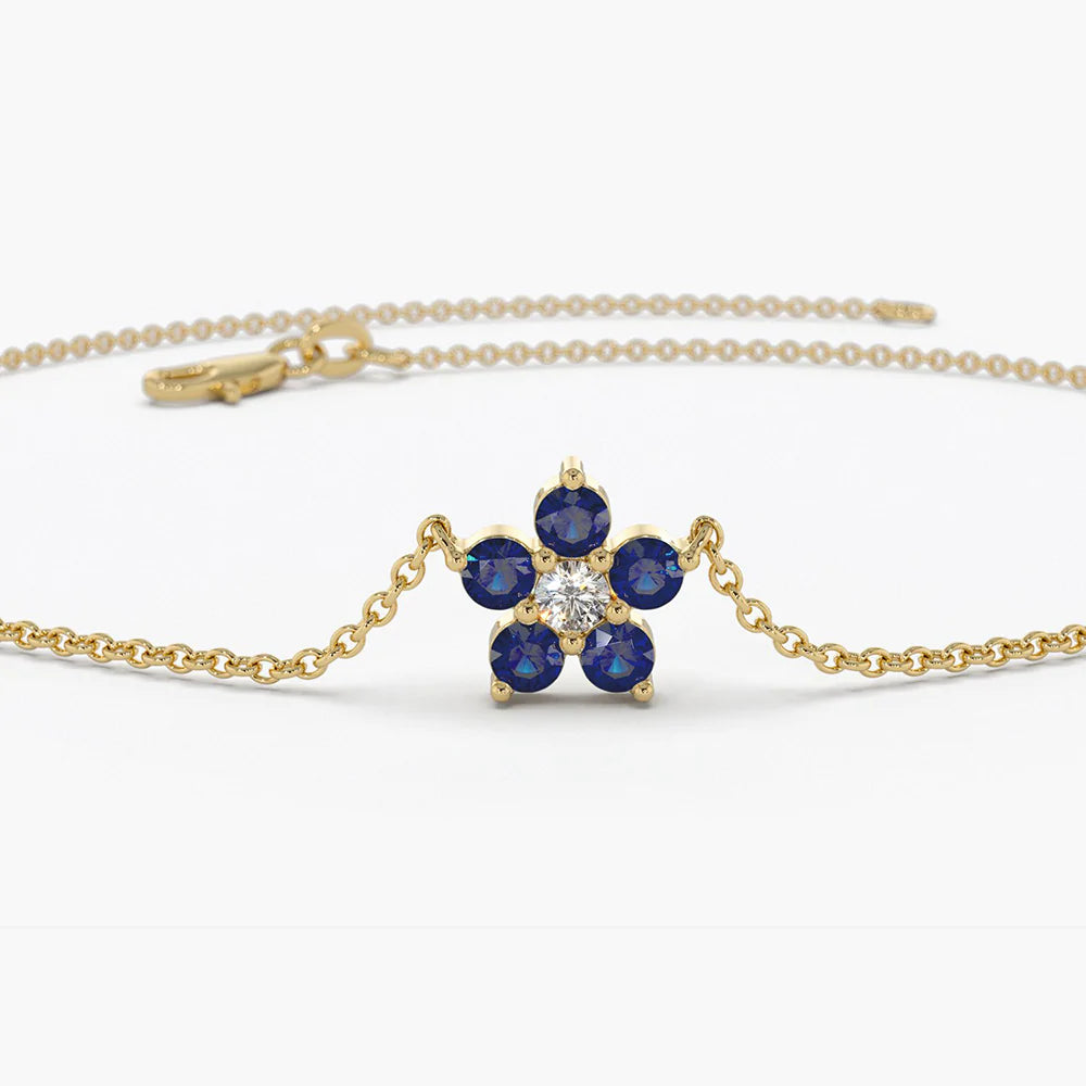 Solid Gold Flower Bracelet | Sapphire Bracelet (104DC9)