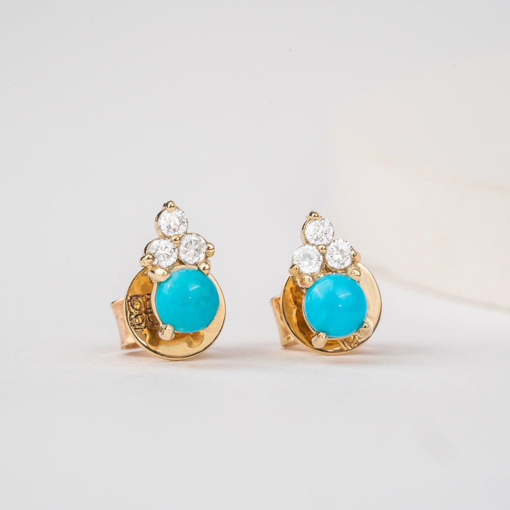 Solid Gold Turquoise & Diamond Cluster Studs