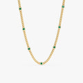 Solid Gold Emerald Cuban Chain Station Necklace (9142D0)