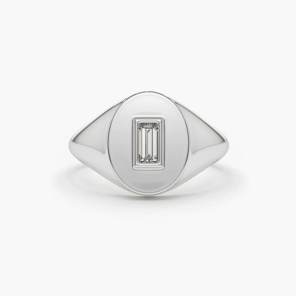 Solid Gold Baguette Diamond Signet Ring (C5F8F2)