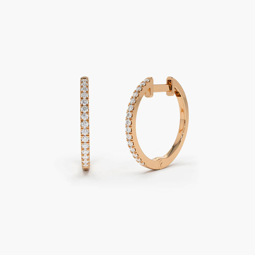 Solid Gold Medium Diamond Hoop Earrings