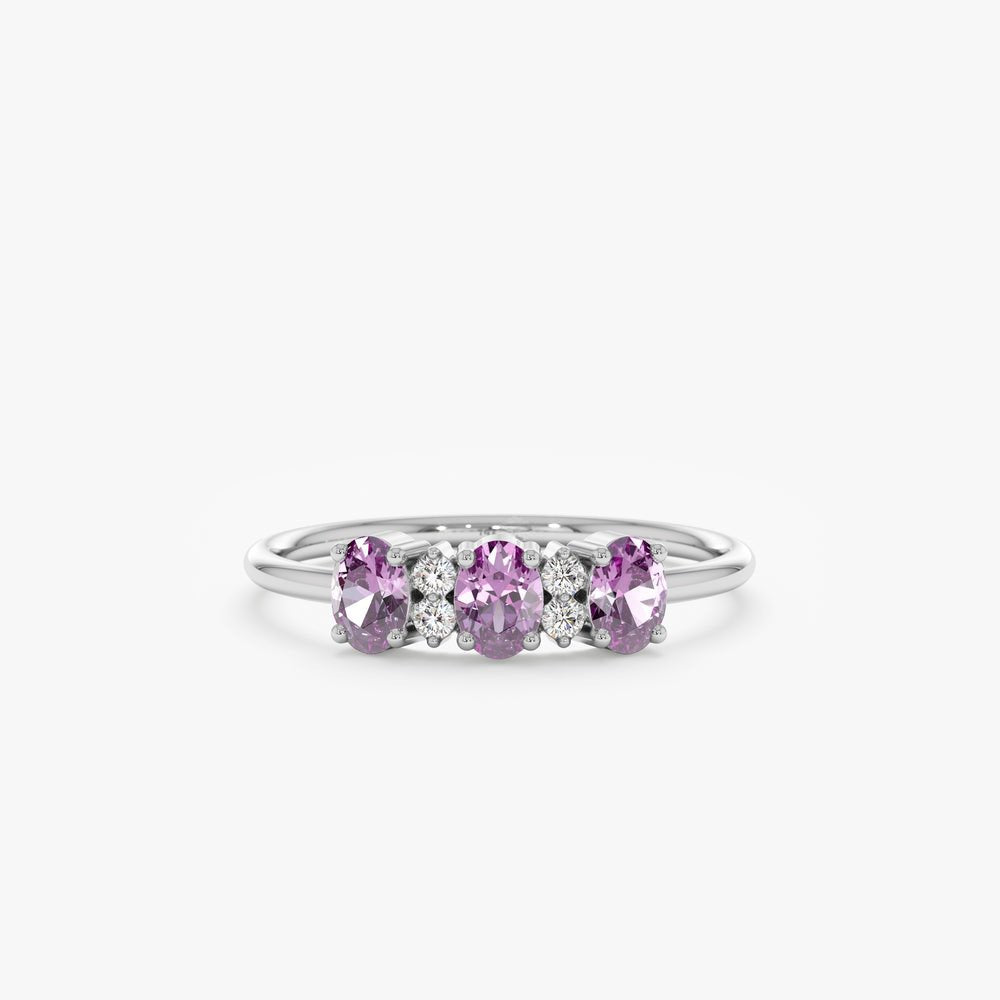 14K Solid Gold Diamond and Oval Amethyst Ring