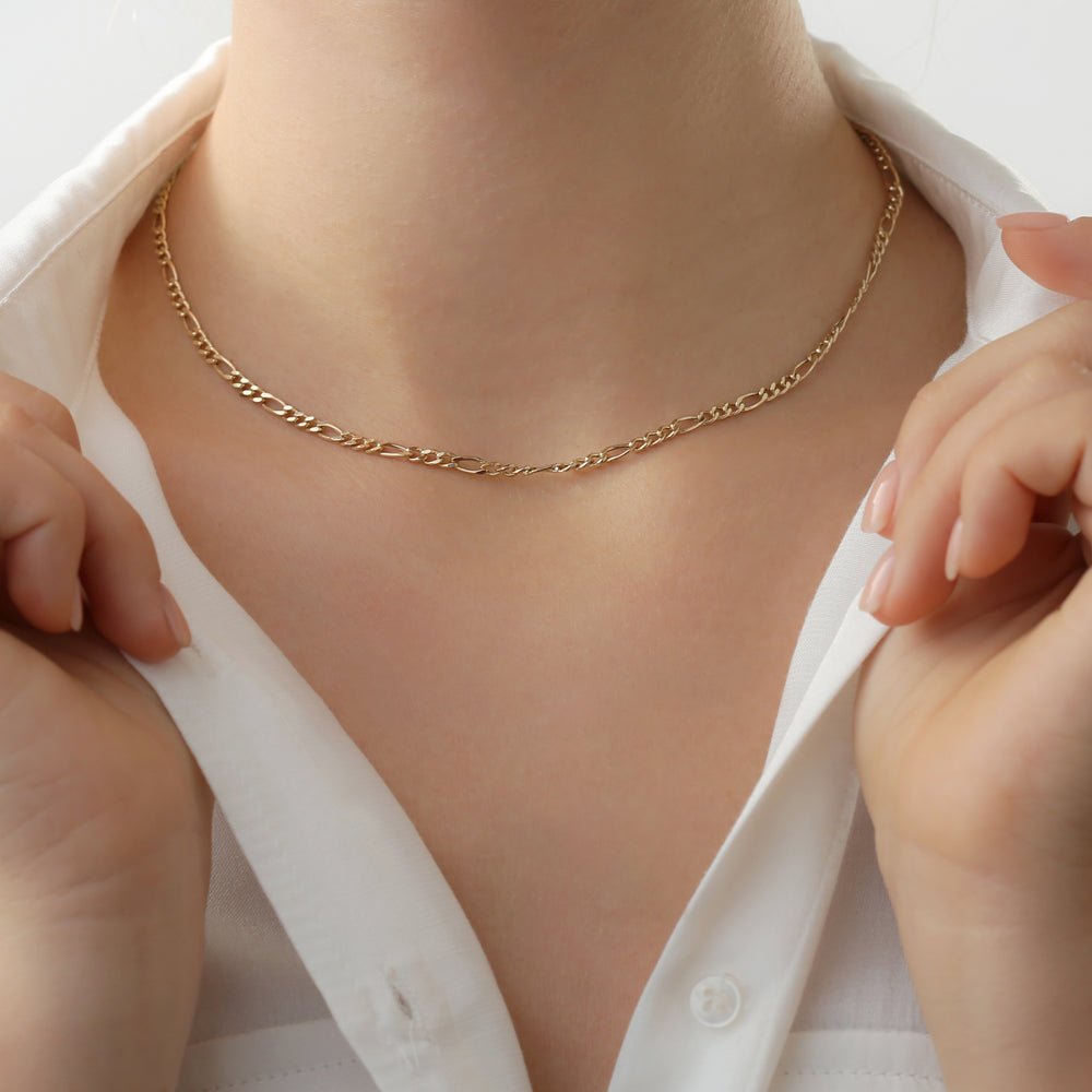 Solid Gold Figaro Chain Necklace (BD2C23)