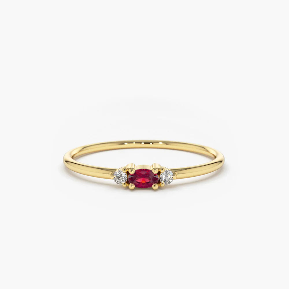 Solid Gold Mini Oval Ruby Ring with Diamonds
