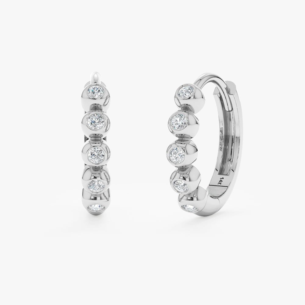 Solid Gold Diamond Bezel Hoop Earrings