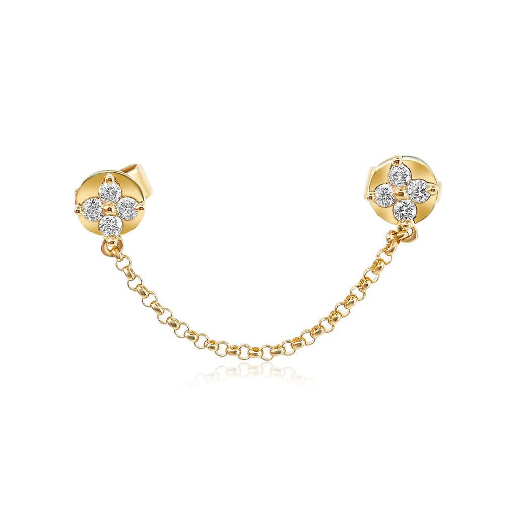 Solid Gold Clover Diamond Connecting Chain Earring