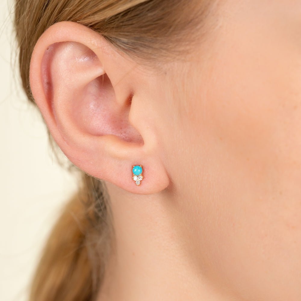 Solid Gold Turquoise & Diamond Cluster Studs