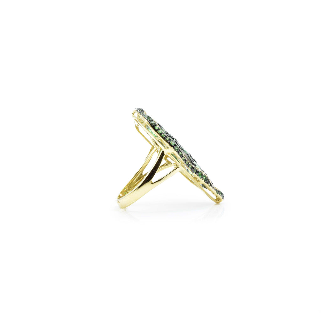 Solid Gold Green Garnet Sapphire and Diamond Ring