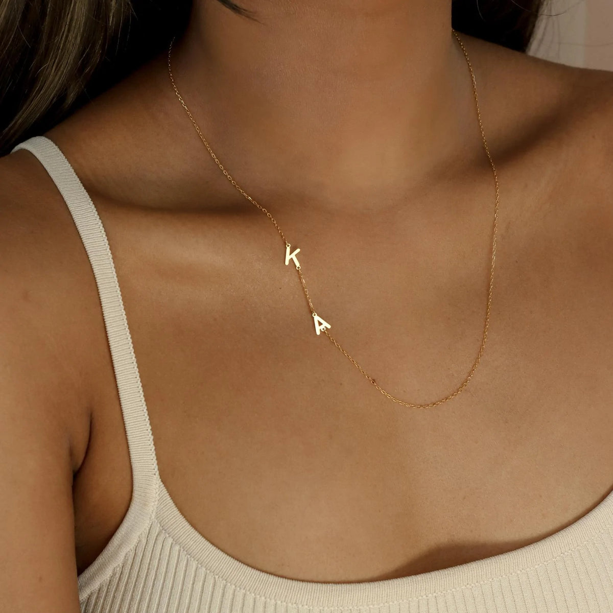 Solid Gold Sideways Initial Necklace (70647F)