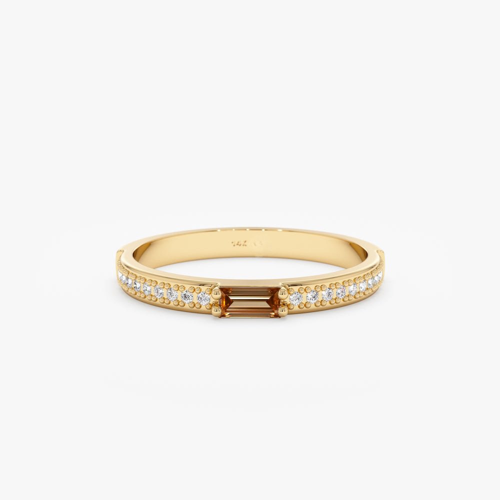18K Solid Gold Diamond and Baguette Citrine Ring