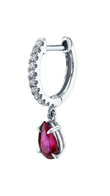 Solid Gold luxurious Diamond Hoops featuring Pear Drop and Pink Sapphire