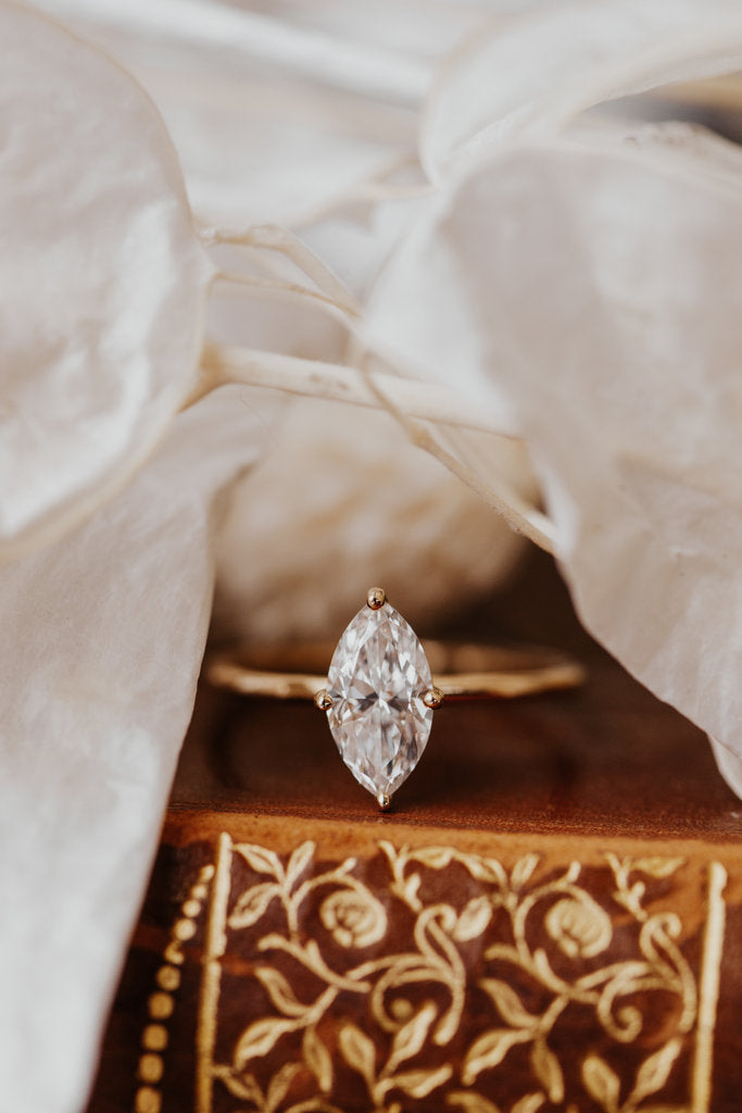 Solid Gold Marquise 4-Prong Solitaire Lab-Grown Diamond Ring