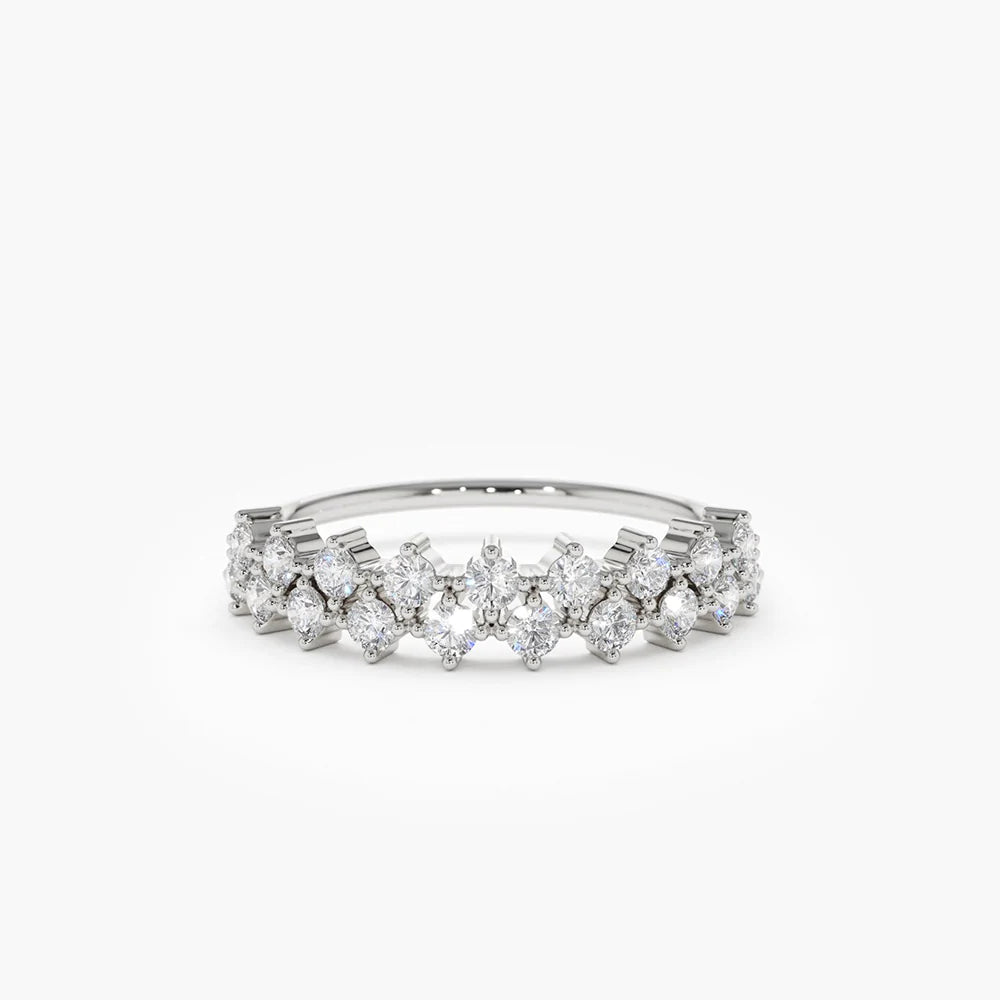 Solid Gold Double Row Prong Setting Diamond Wedding Band