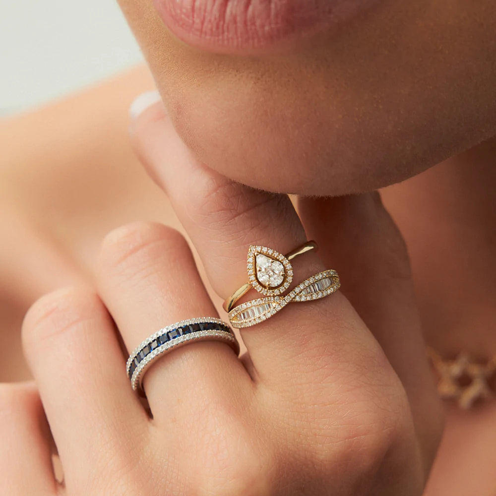 Solid Gold Illusion Set Pear Shape Engagement Ring