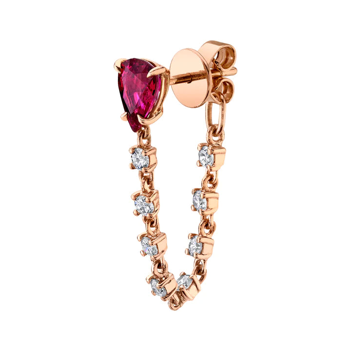 Solid Gold Ruby Pear Loop Earrings