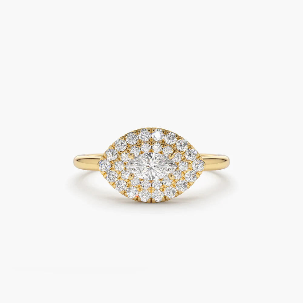 East to West Double Halo Marquise Moissanite Ring, photo 1
