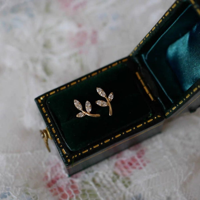 Solid Gold Minimalist Diamond Leaf Stud Earring