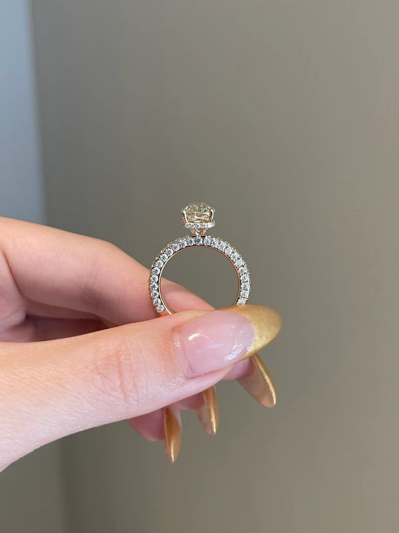 Solid Gold 3 Carat Yellow Cushion Moissanite Engagement Diamond Ring