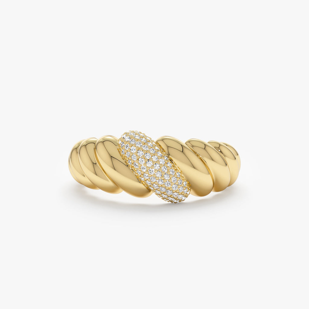 Solid Gold Chunky Diamond Croissant Ring (75CCE9)